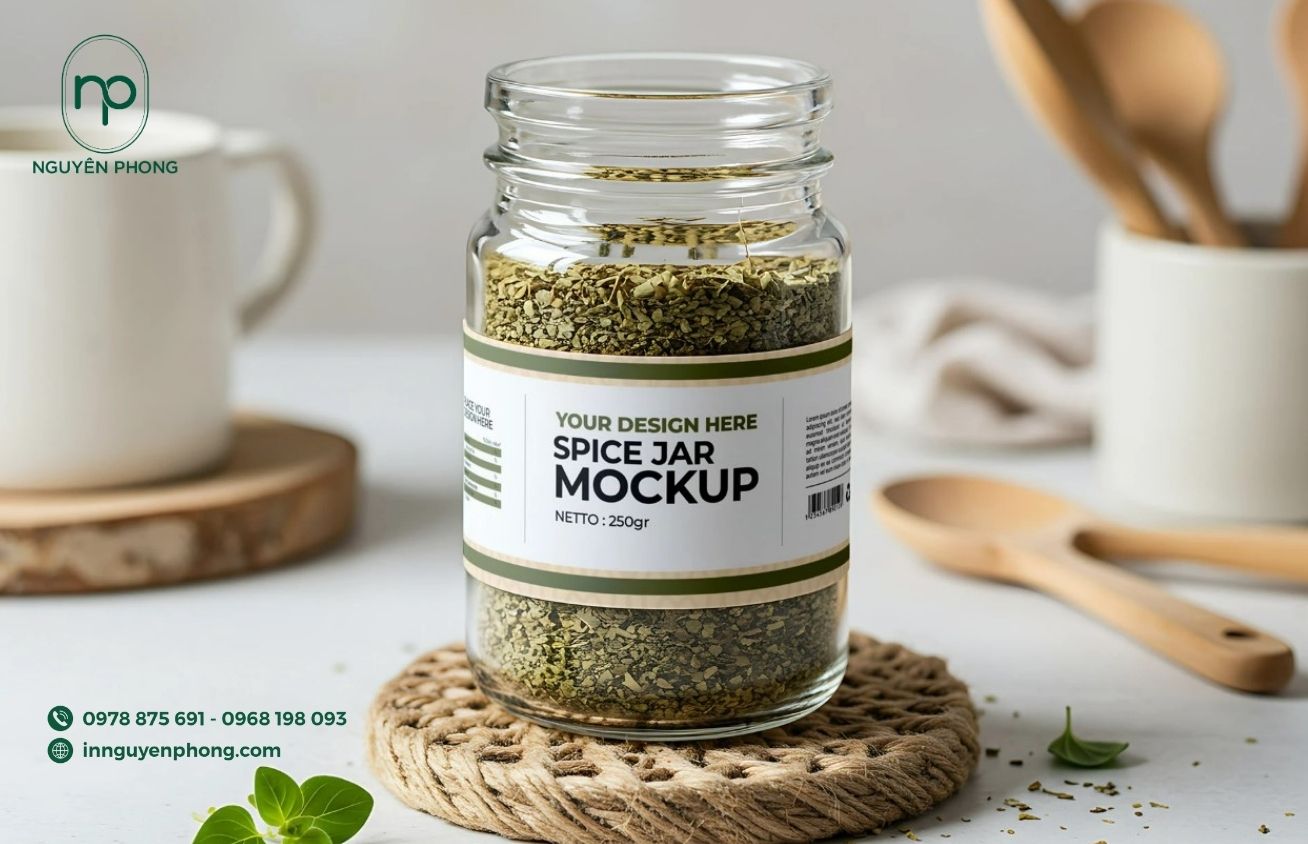 Mẫu tem dán gia vị phong cách tối giản